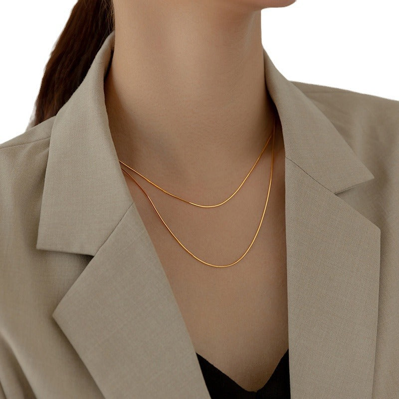 Women's Sier Octagonal Snake Bones Chain Simple Single Necklaces