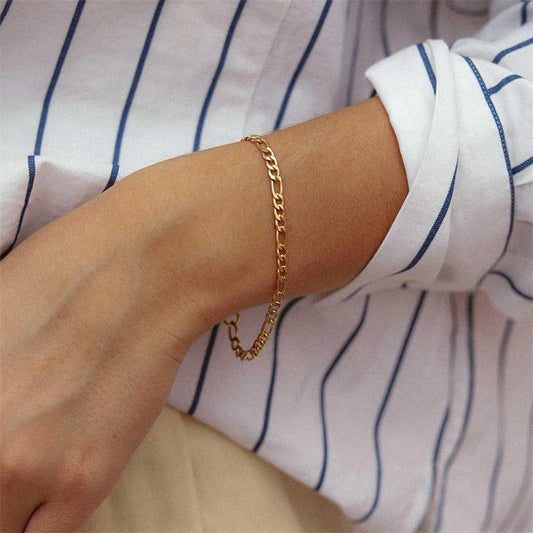 Stainless Steel Chain Gold Couple Figaro Bracelets