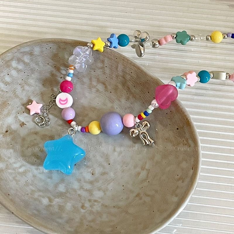 Colorful Beaded Female Niche Design Clavicle Chain Dopamine Sweet Necklaces