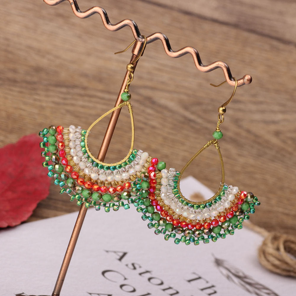 Hand-woven Green Natural Stone Retro Ethnic Style Bohemian Earrings