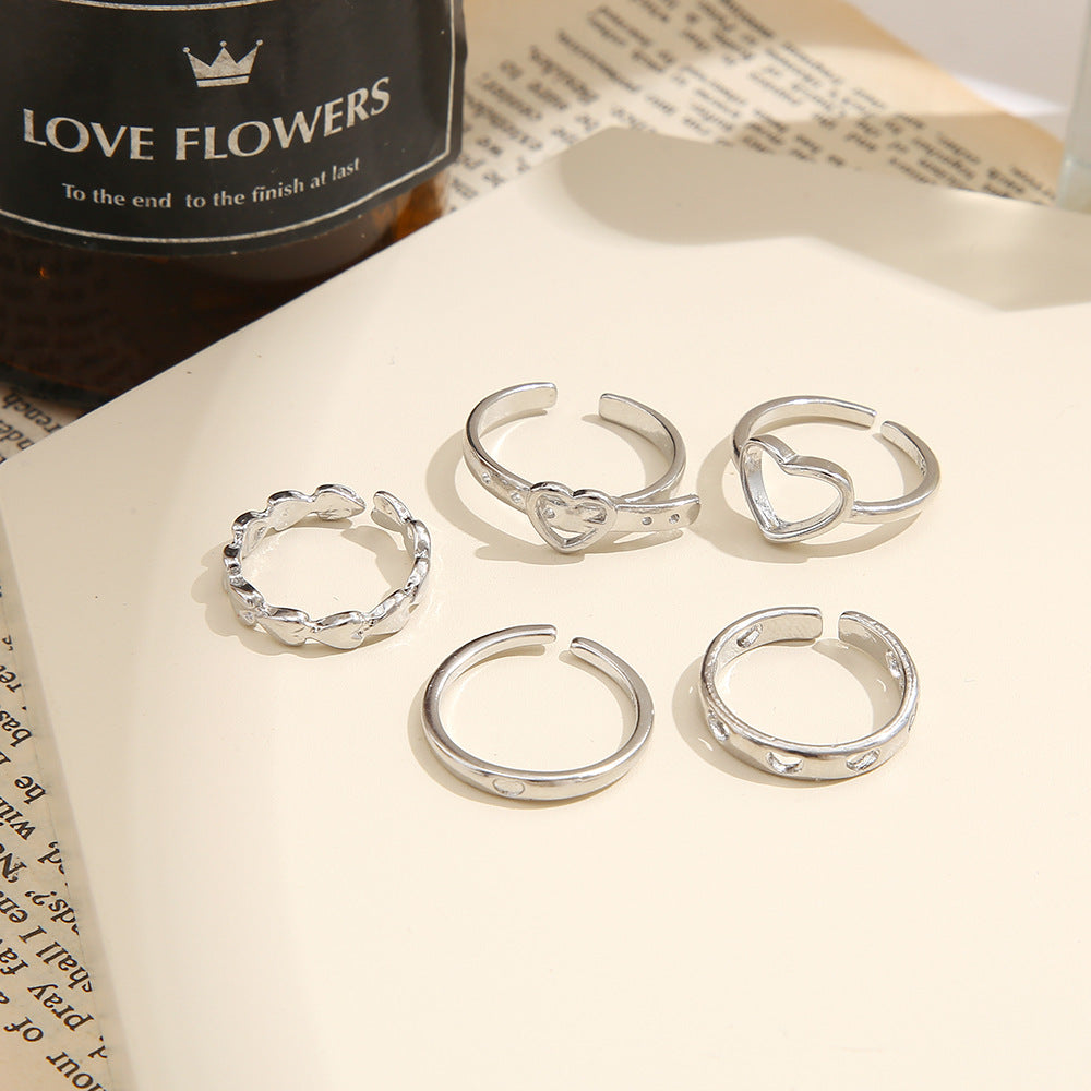 Opening Love Heart-shaped Set Hollow Cold Rings
