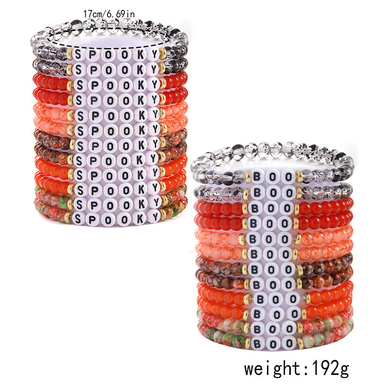 Halloween Simple English Letter Glass Beaded Bracelets