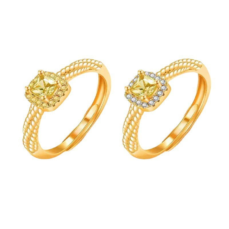 Rhinestone Citrine Cube Sugar Female Light Luxury Temperament High Rings