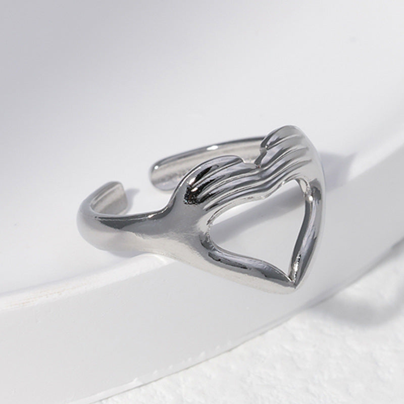 Titanium Steel Female With Hearts Palm Couple Rings