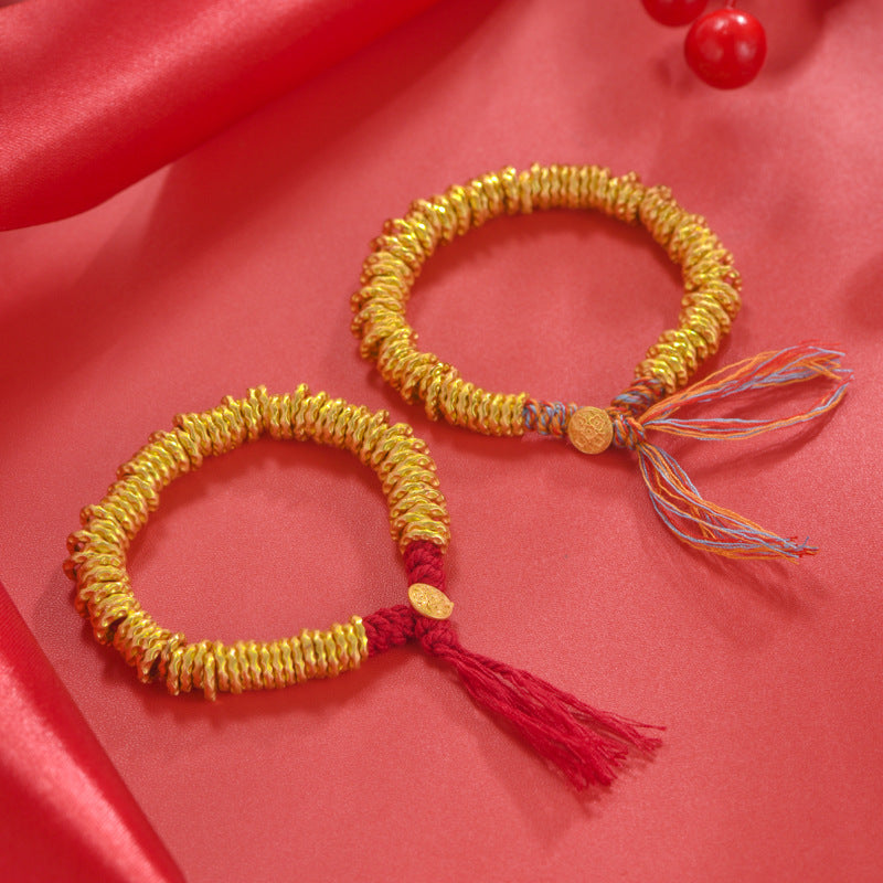 Women's & Men's Alluvial Gold Winding Hammer Gold-plated Shop Waist Wrapping Bracelets