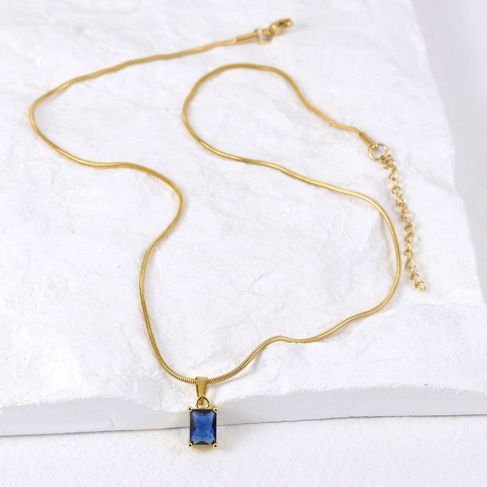 Crystal Zircon Square Diamond Suit Female Titanium Necklaces