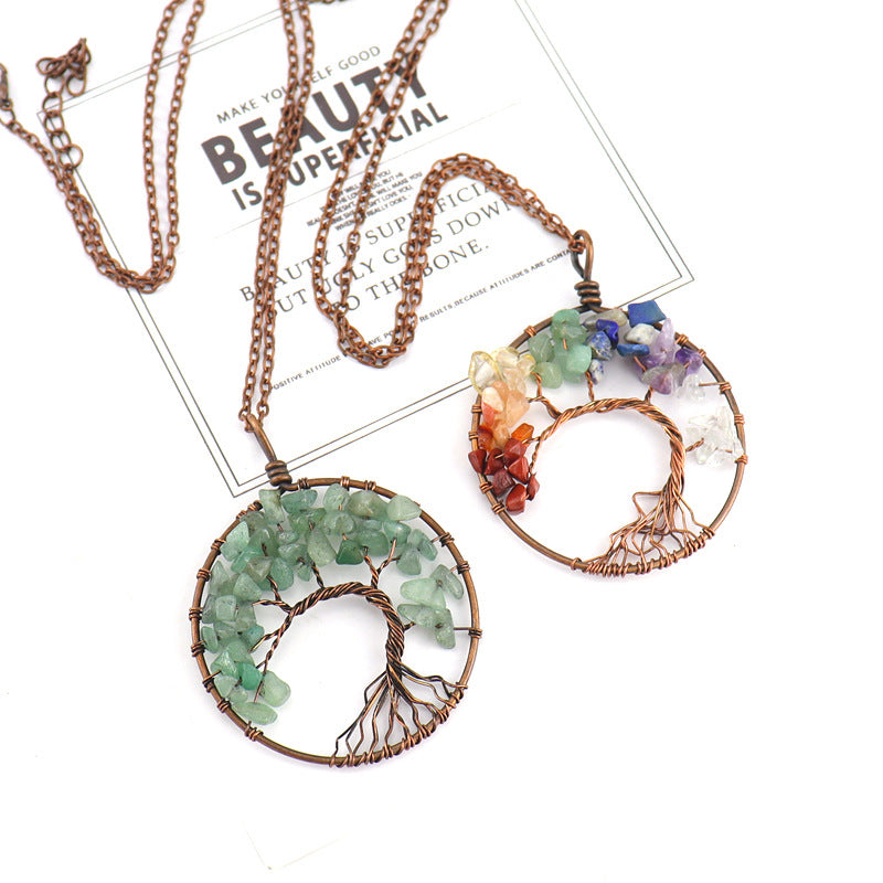 Winding Natural Stone Crystal Bronze Curved Necklaces
