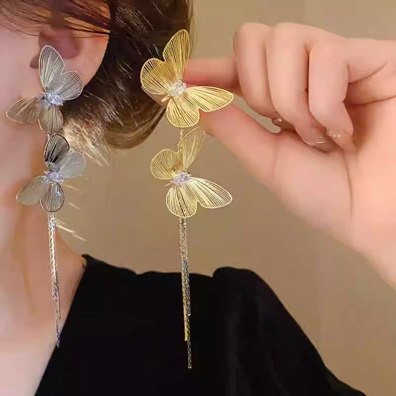 Women's Butterfly Tassel High-grade Light Luxury Long Earrings