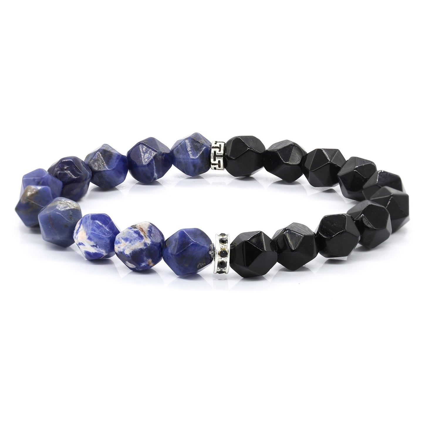Men's Steel Spacer Beads Black Hoop Obsidian Cut Bracelets