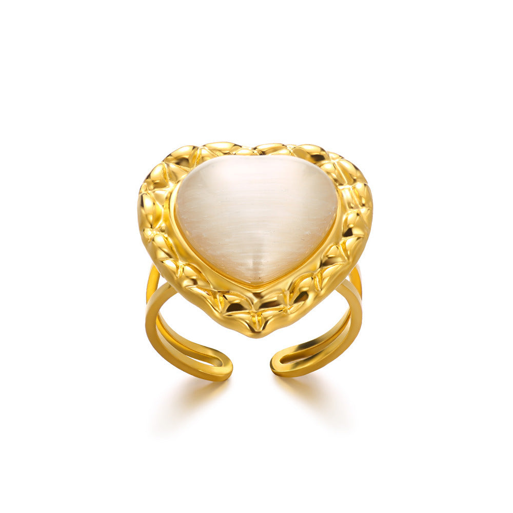 Women's Steel Heart-shaped Personality White Shell Peach Rings