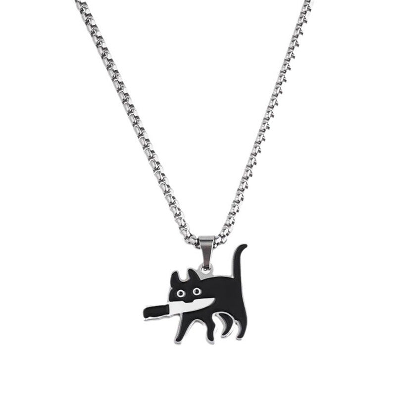 Steel With Knife Male Female Personality Necklace