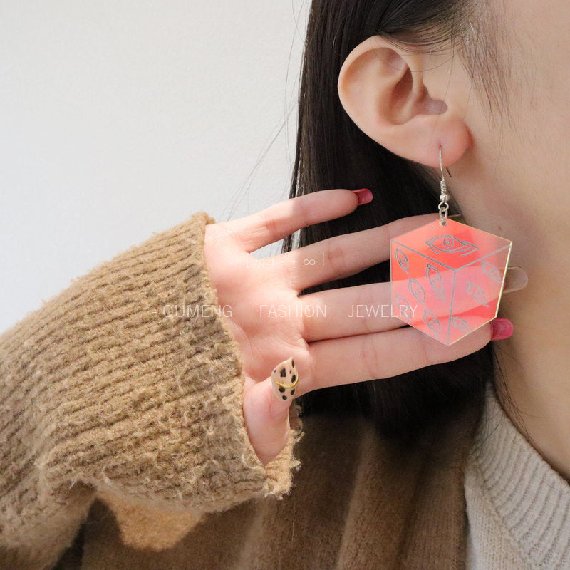 Women's Acrylic Laser Colorful Lovely Heart-shaped Printing Curse Earrings