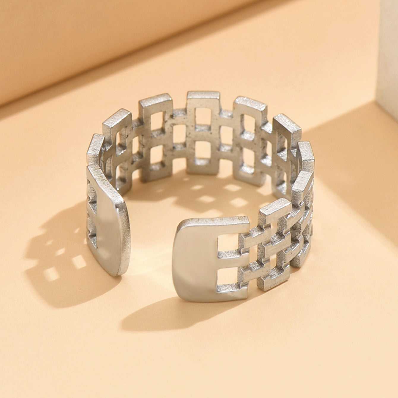 French Retro Double Row Square Chain Open Stainless Steel Rings
