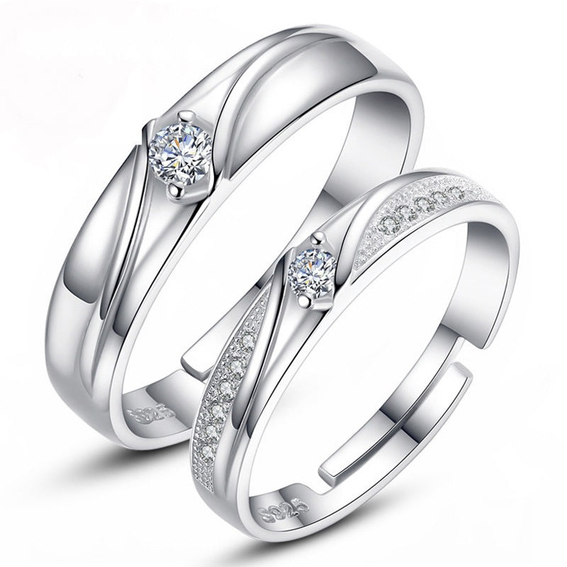 Ornament Open Couple Female Korean Style Zircon Wedding Rings