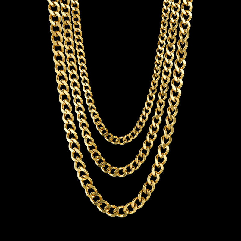 Women's & Men's Cuban Link Chain Titanium Steel Grinding Two Sides Hip Necklaces
