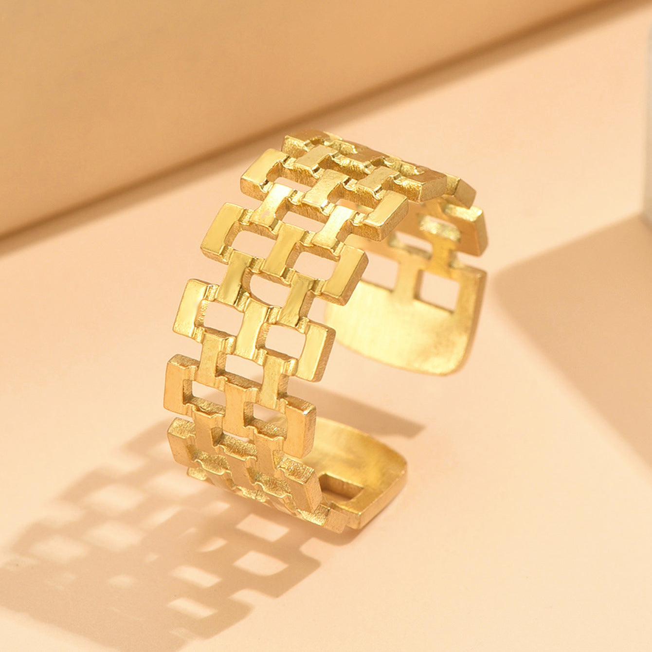 French Retro Double Row Square Chain Open Stainless Steel Rings