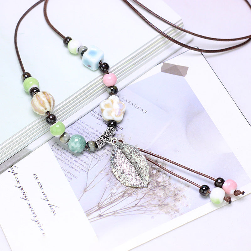 Ceramic Sweater Chain Jewelry Beaded Chinese Female Light Luxury Necklaces