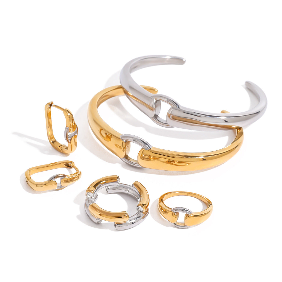 Design Stainless Steel Gold Sier Contrast Color Earrings