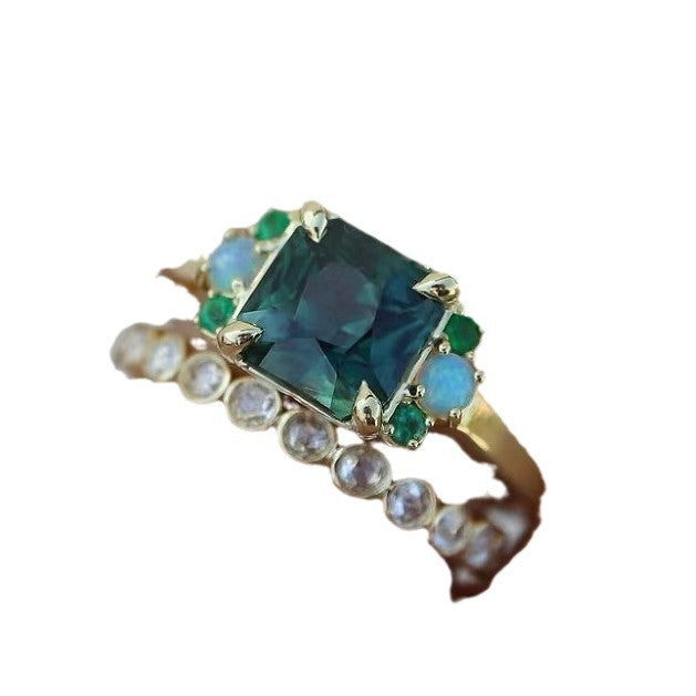 Women's Simple Personality Luxury Colored Gems Couple Rings