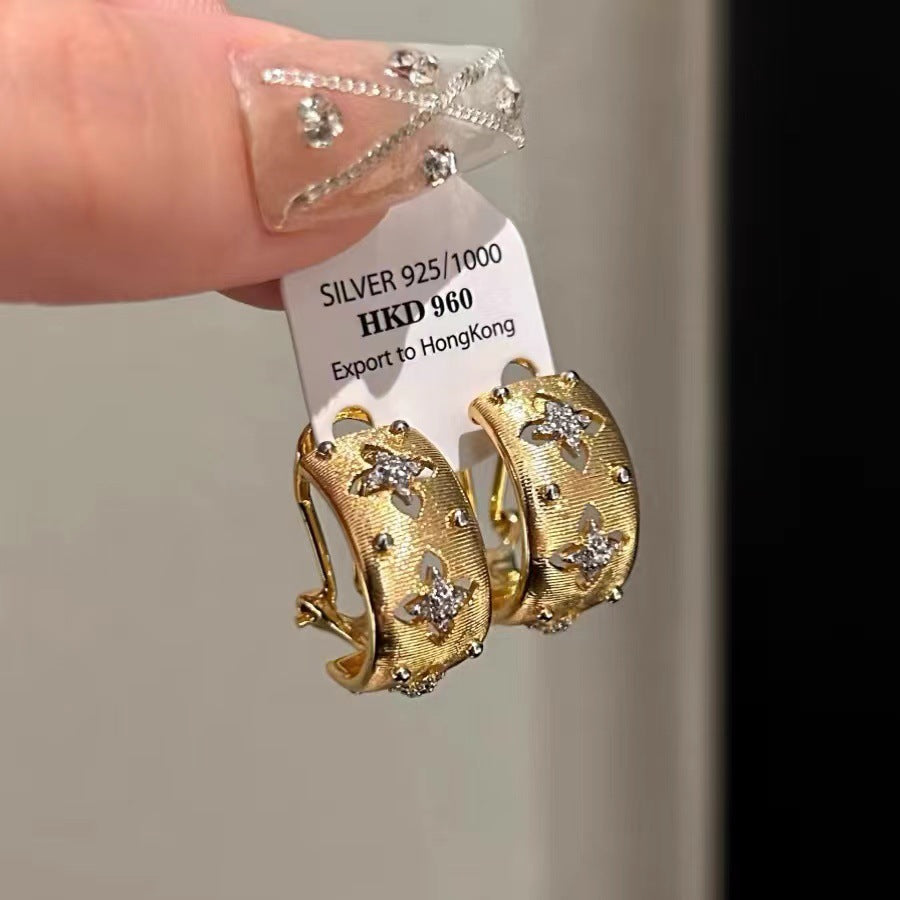 Handmade Brushed Two-color Gold Sier Light Luxury Earrings