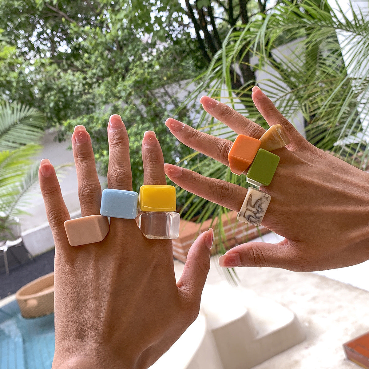 Personality Acrylic Simple Geometric Trend Square Rings