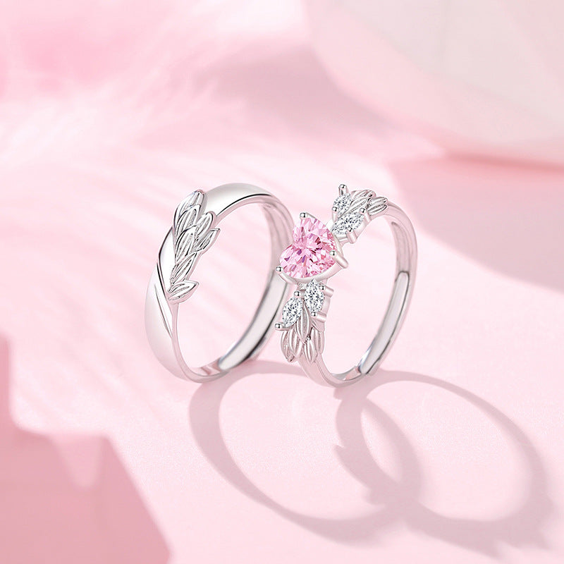 Women's & Men's You Love Couple Sterling Sier Design Pink Rings