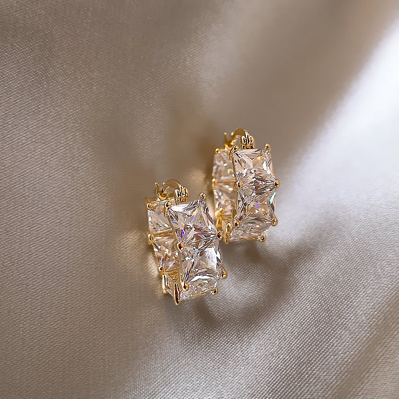 Women's Crystal Ear Clips Copper Studded With Zircon Unique Earrings