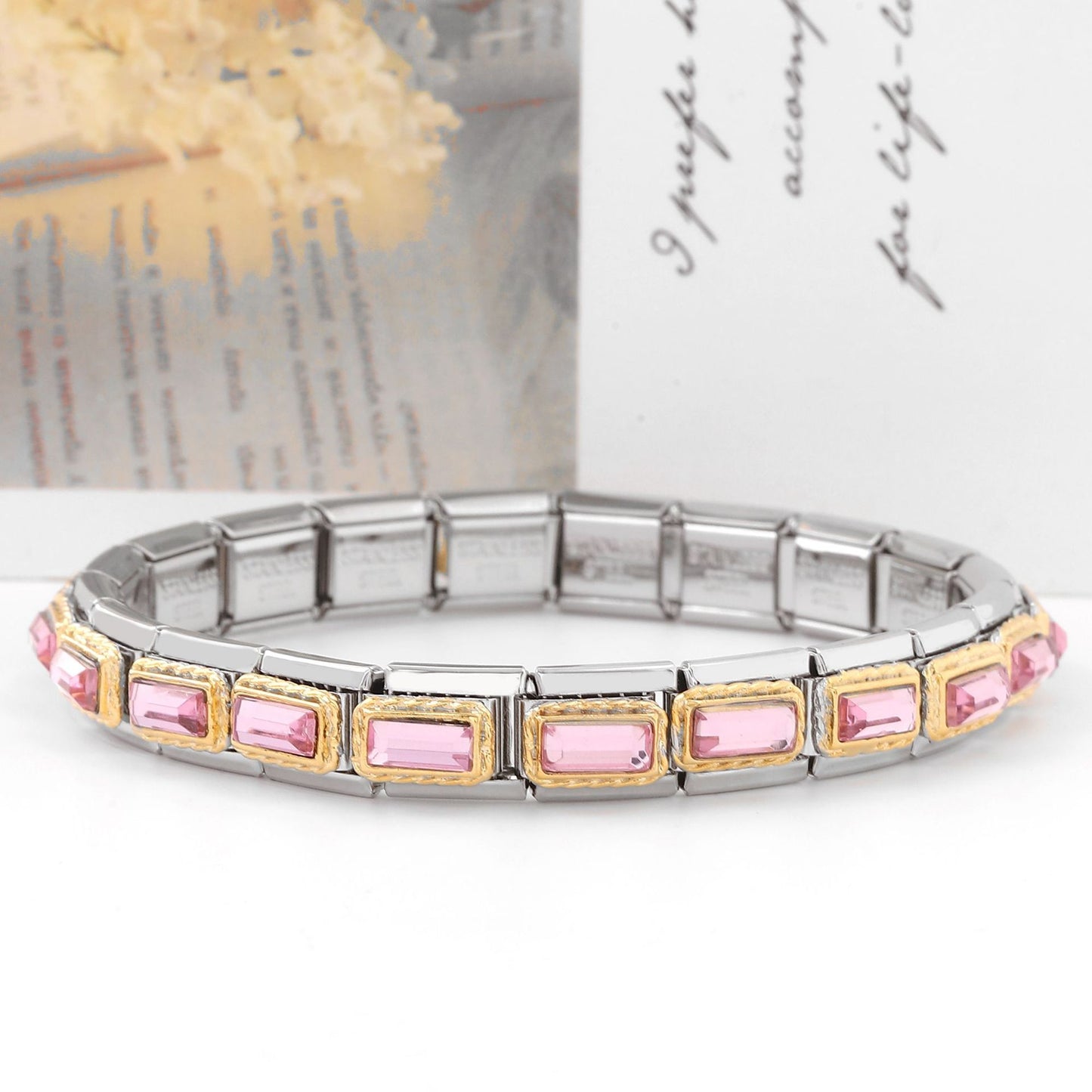 Module Double Matching Red Heart Petals Color Stainless Steel Bracelets