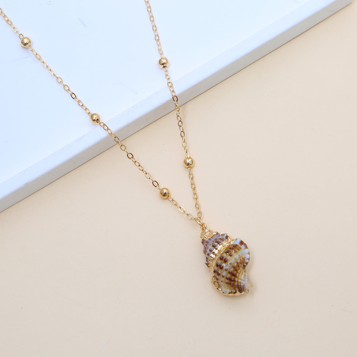 Ball Bead Chain Natural Shell Electroplated Necklace