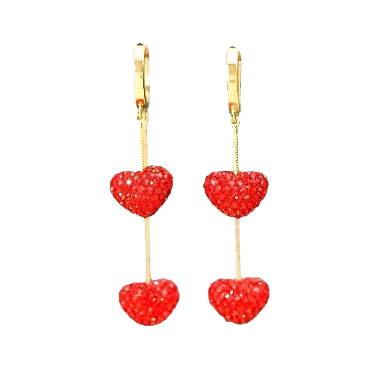 Graceful Fashionable Red Heart-shaped Long Advanced Simple Exquisite Full Earrings