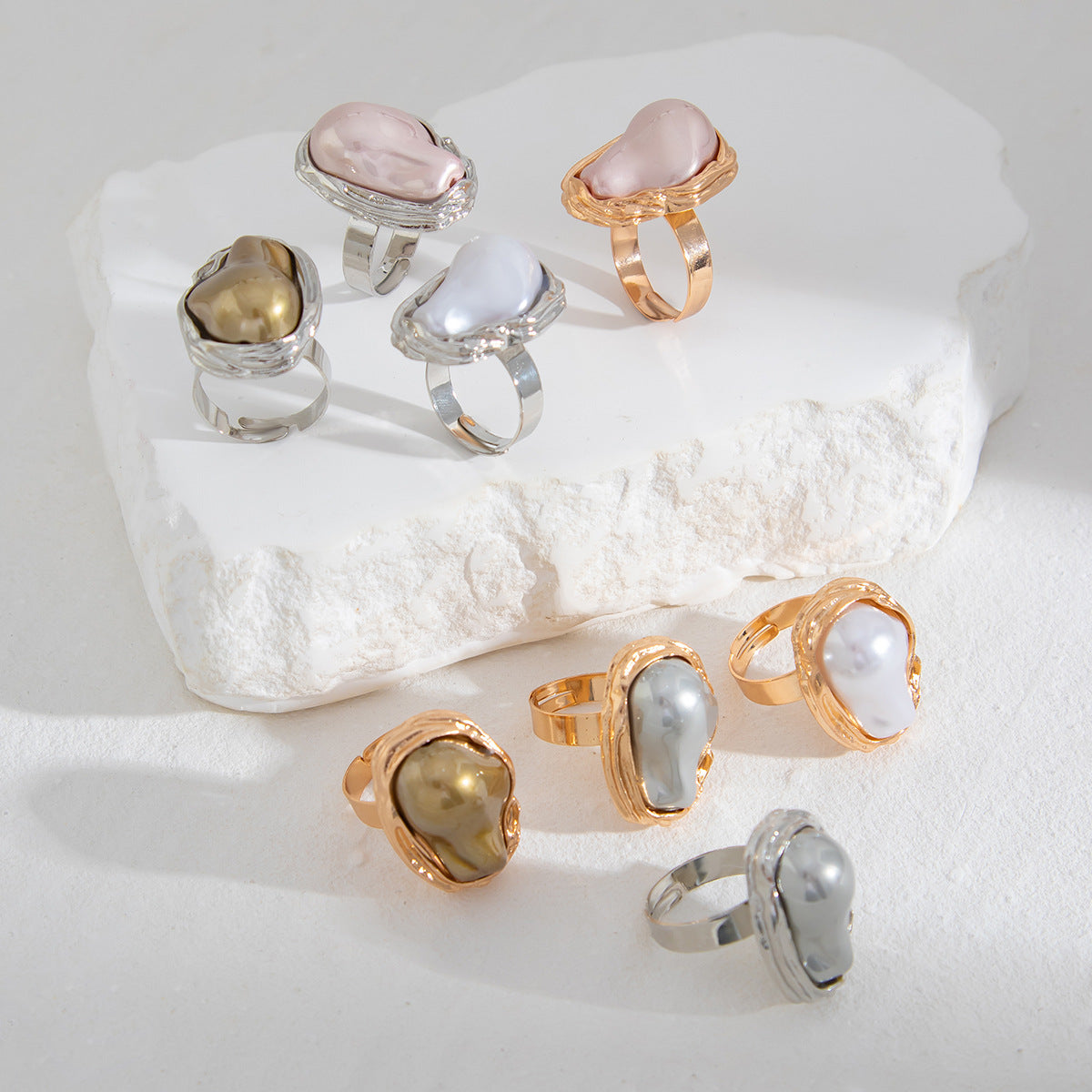 Wind Irregular Baroque Imitation Pearl Open Rings