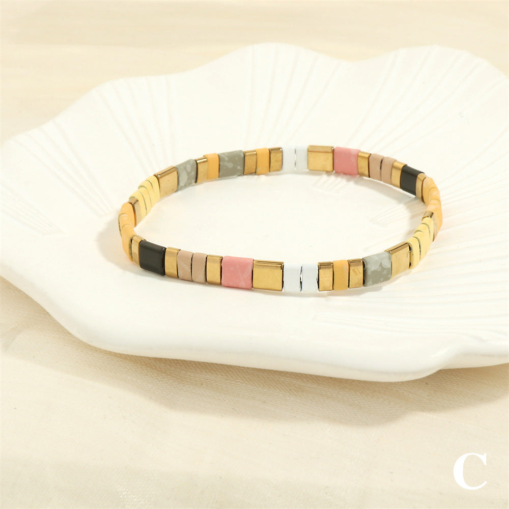 Women's Bohemian Design Bead Elastic Twin Color Bracelets