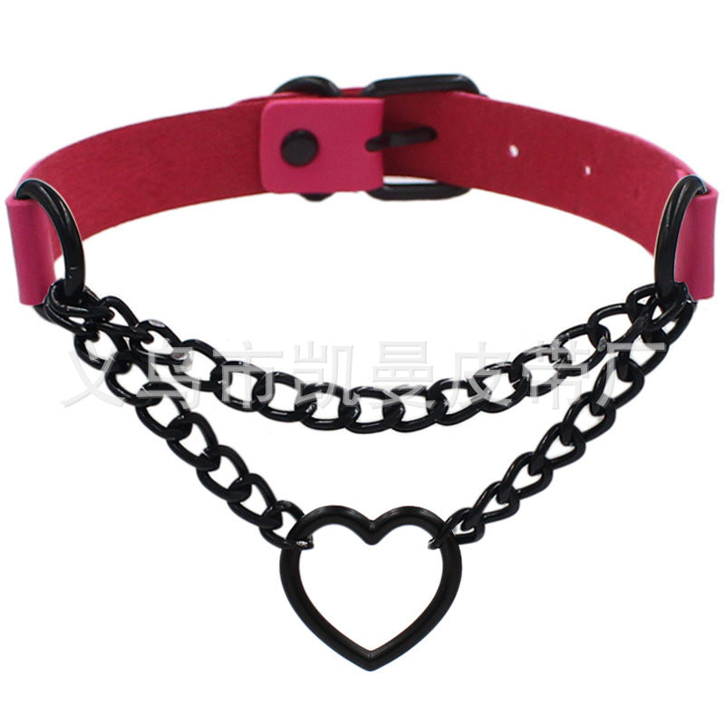 Black Chain Neckband Fashion Leather Love Heart Neck Collar