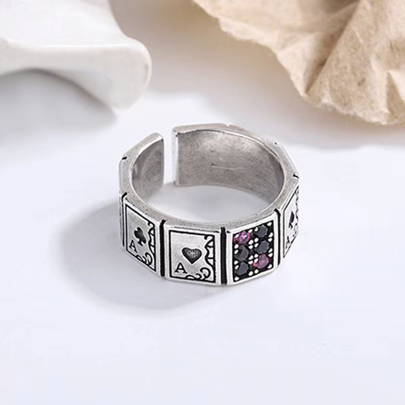 Peach Playing Card Retro Hip Hop Rings