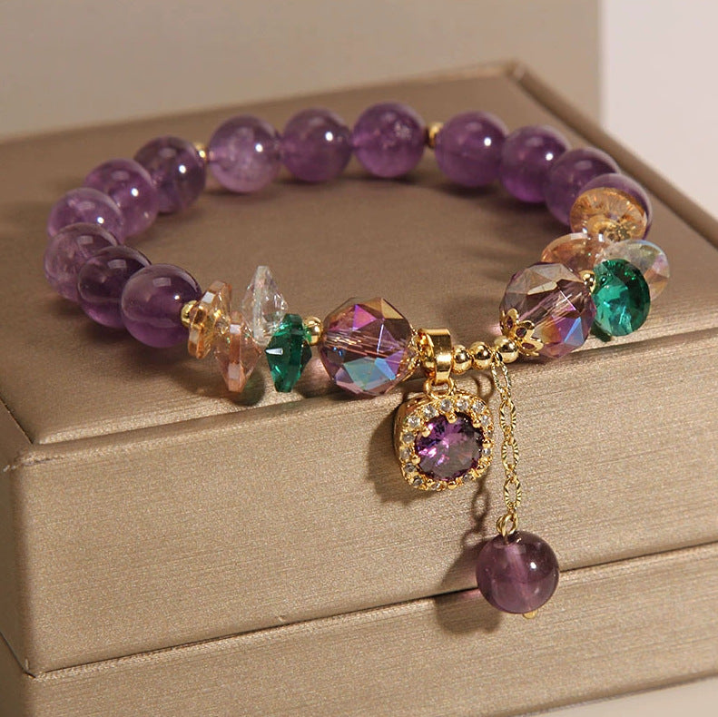 Women's Natural Amethyst Beaded For Mild Luxury Retro Bracelet