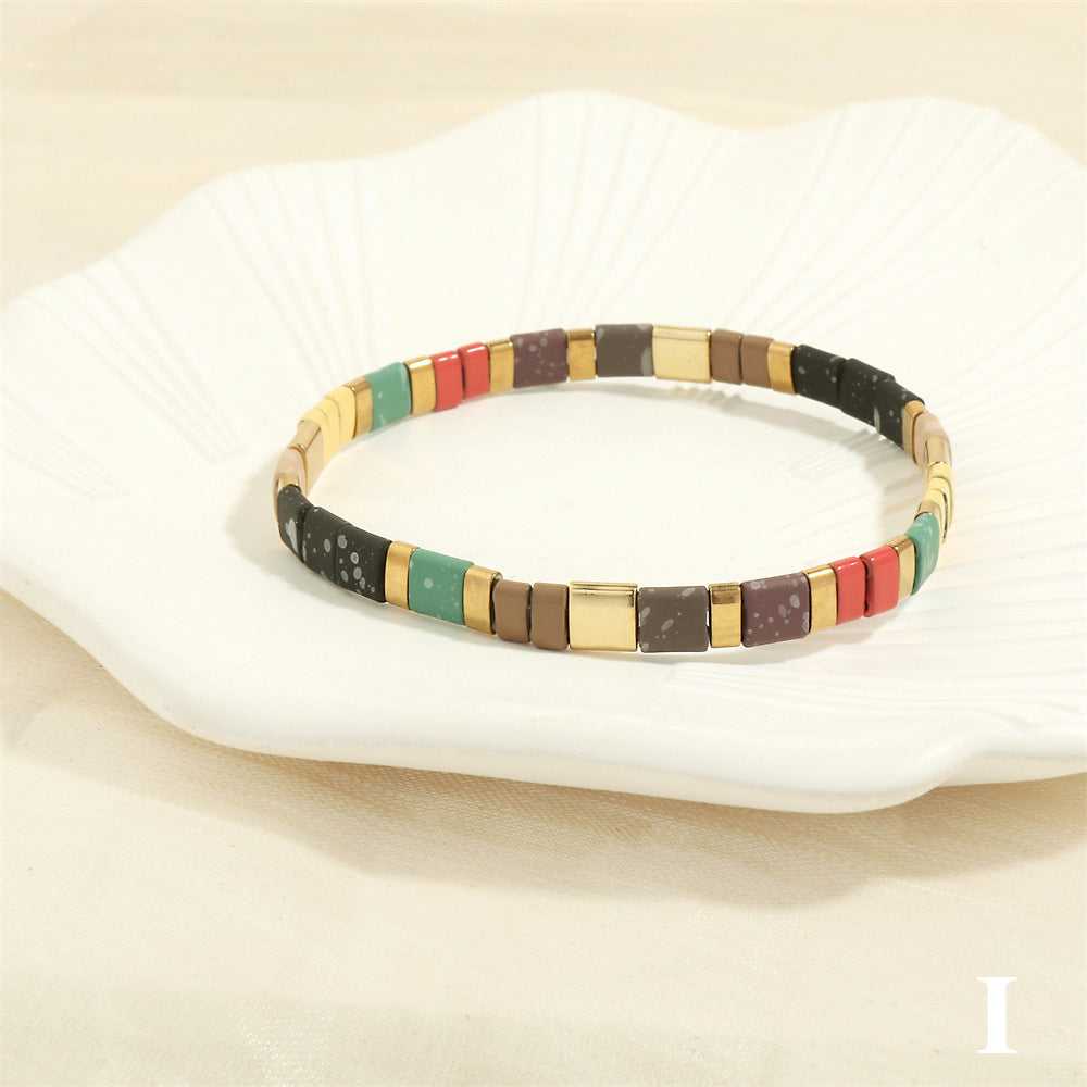 Women's Bohemian Design Bead Elastic Twin Color Bracelets