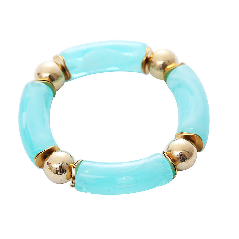 Thick Curved Tube Gold Beaded Stretch Bracelets
