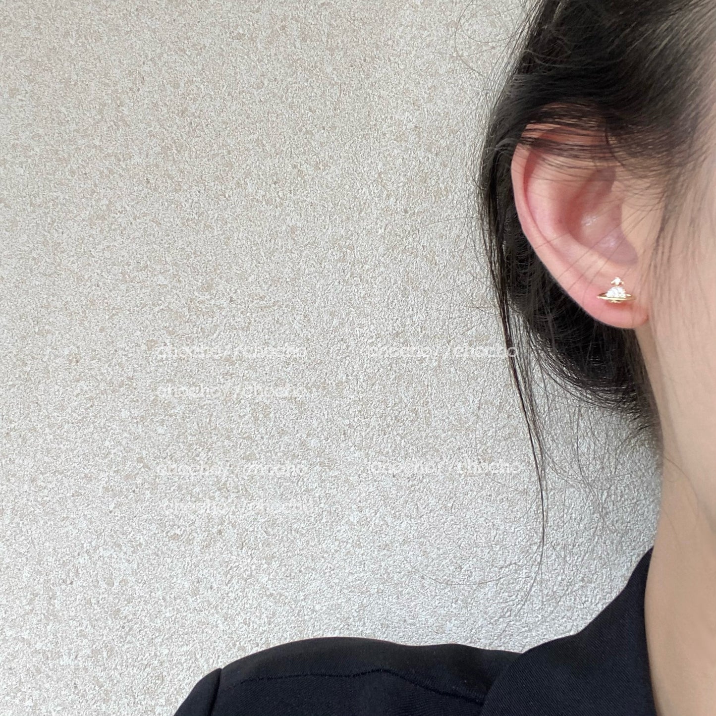 Niche Design Saturn Inlaid Zirconium Sier Female Earrings