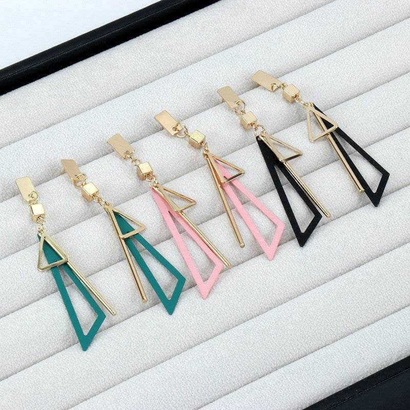 Graceful Geometric Long Triangle Hollow Tassel Earrings