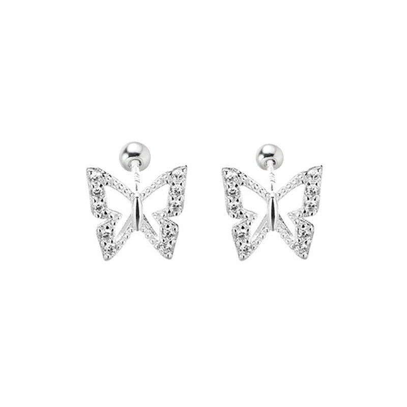 Women's Sterling Sier Hollow Butterfly Temperamental Fairy Stud Earrings