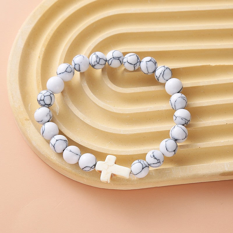 Women's Hand Cross Color Wooden Bead Beaded Bracelet