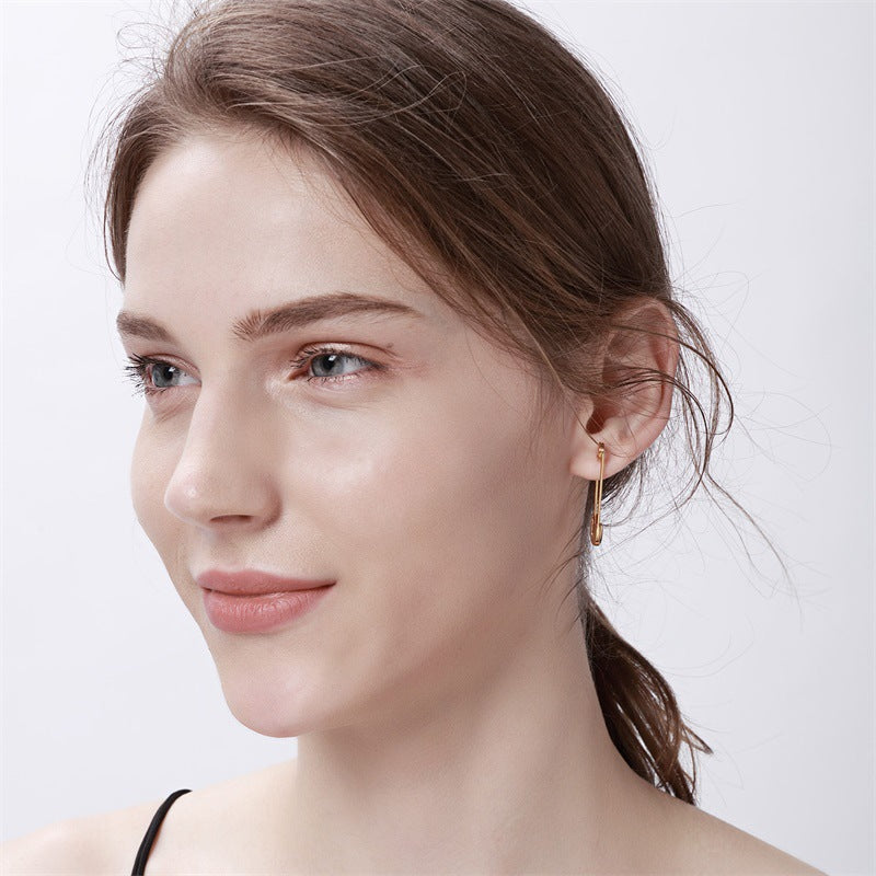 Women's Pin Clip Simple Titanium Steel Metallic Earrings