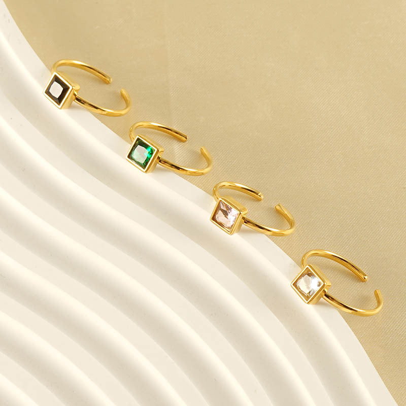 French Style Stainless Steel Colorful Heart-shaped Rings