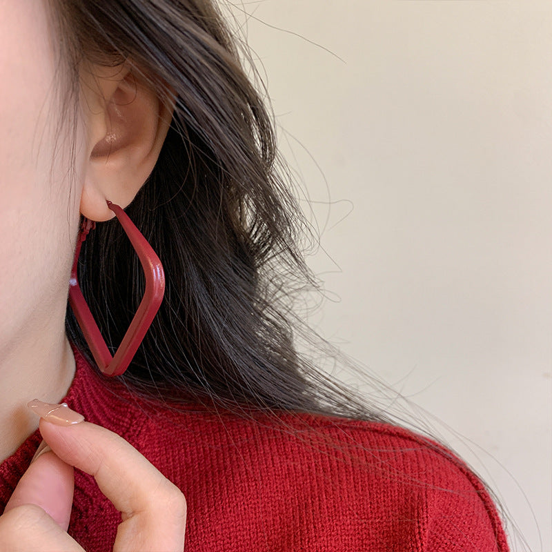 Style Retro Exaggerated Red Square Geometric Earrings
