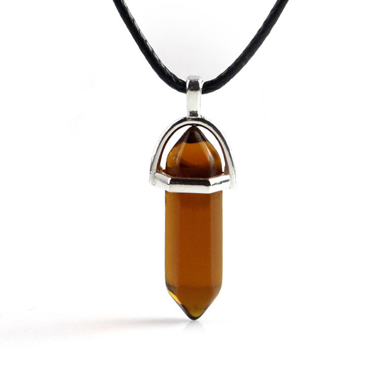 Natural Stone Hexagon Prism Fashion Crystal Necklaces