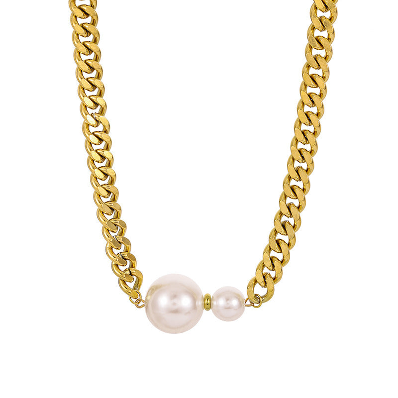 Fashion Personality Size Pearl Grain Connected Gold Metal Necklaces
