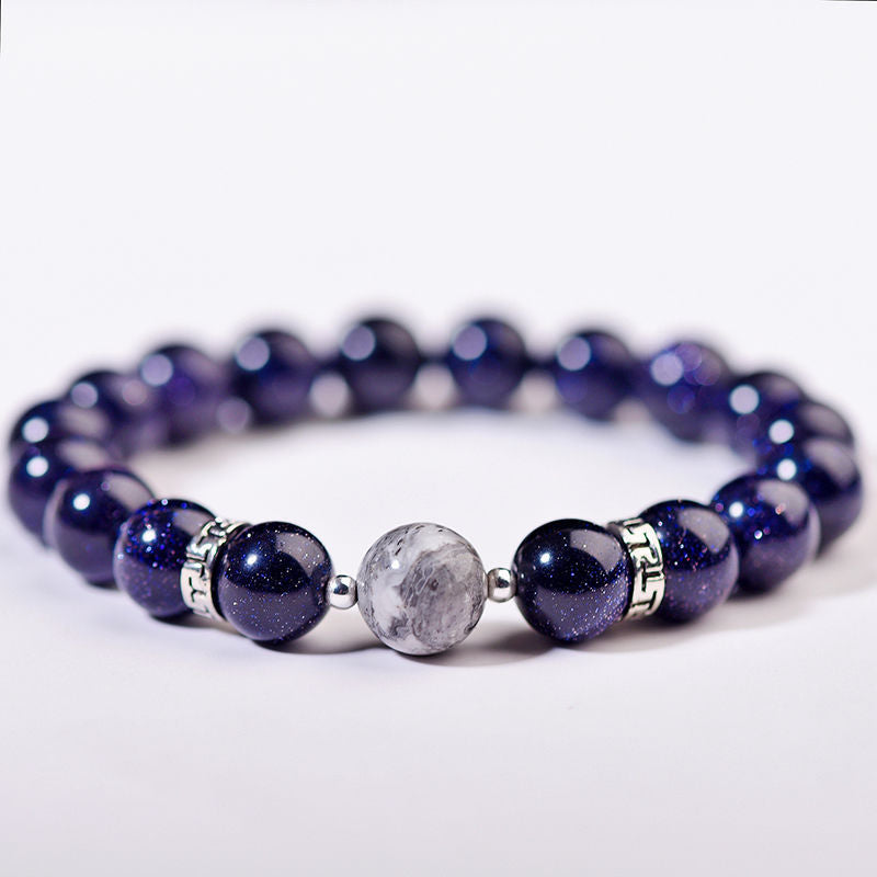 Women's & Men's Black Agate Haematite Snowflake Stone Design Bracelets