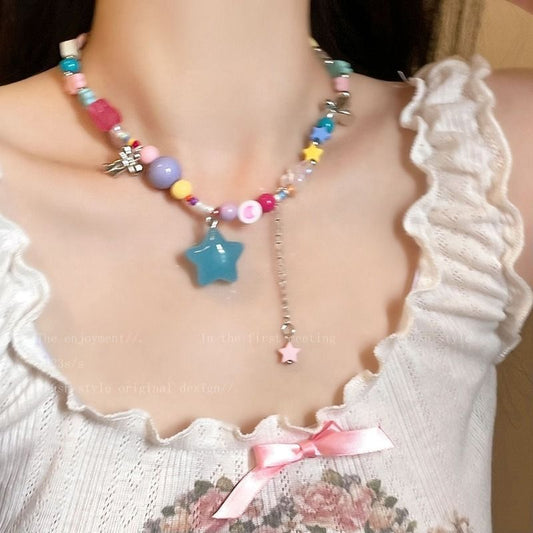 Colorful Beaded Female Niche Design Clavicle Chain Dopamine Sweet Necklaces