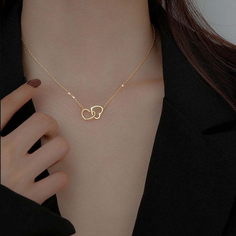 Titanium Steel Double Heart-shaped Female Clavicle Chain Necklaces