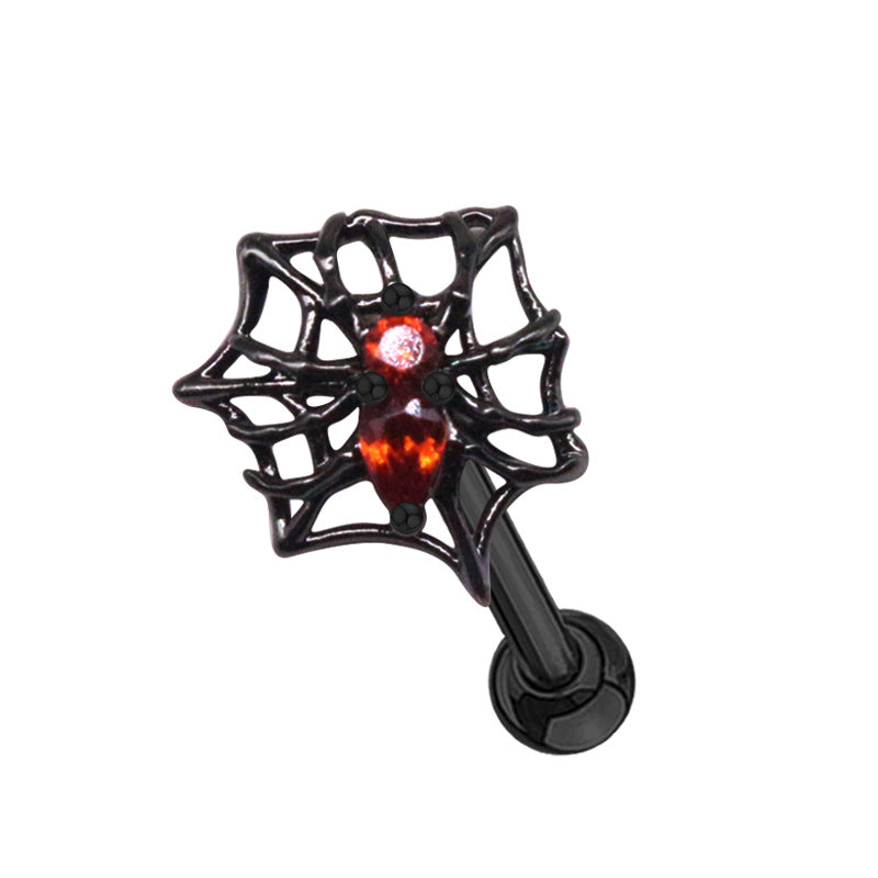 Red Zircon Ear Bone Web Stainless Earrings